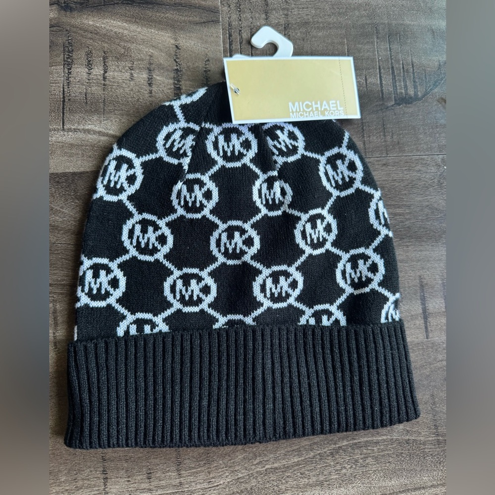 Michael Kors Monogram Black and White Beanie